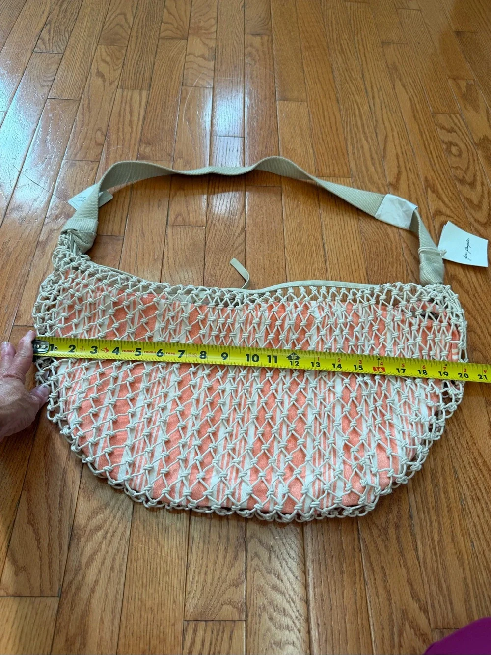 NWT new free people silver springs sling bag cream peach netting netted stripe